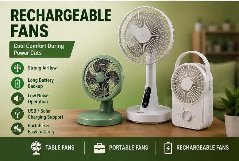 rechargeable fan for summer power cuts and personal cooling