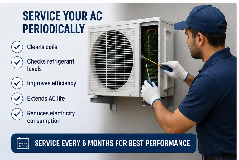 regular AC servicing helps improve efficiency and reduce electricity bills