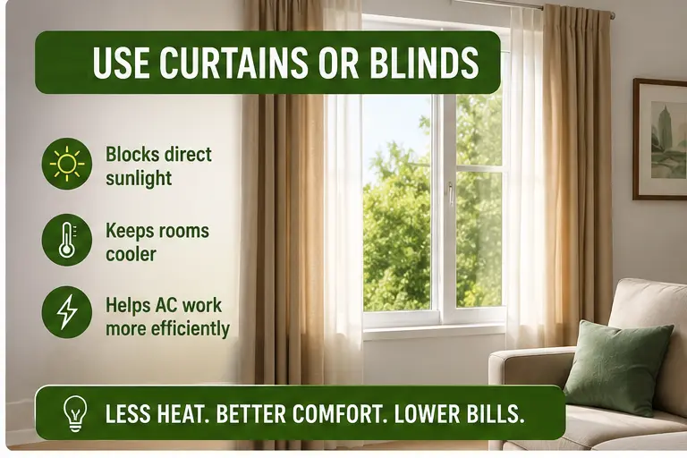 using curtains or blinds helps reduce AC electricity consumption
