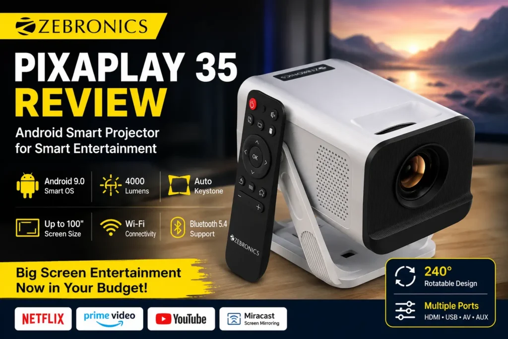 Zebronics Pixaplay 35 review Android smart LED projector with WiFi Bluetooth and auto keystone